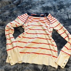 Nautica Navy, Red & Cream Striped Crewneck Sweater